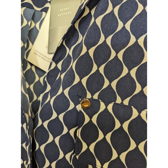 Charter Club Women's Button Down Top Roll Tab Navy Blue Gold Button Blouse 3X - Picture 3 of 10